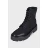 Textile boots with leather logo