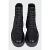 Textile boots with leather logo