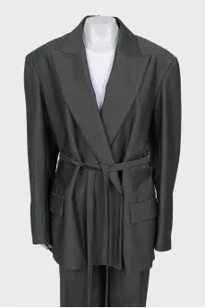 Green suit with straight trousers