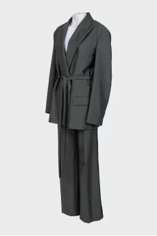 Green suit with straight trousers