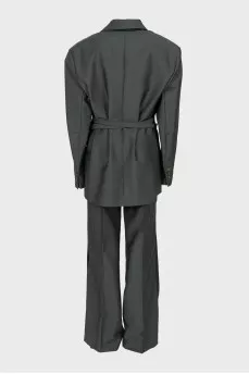 Green suit with straight trousers