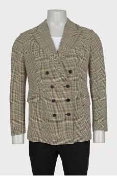 Men's double-breasted houndstooth print jacket