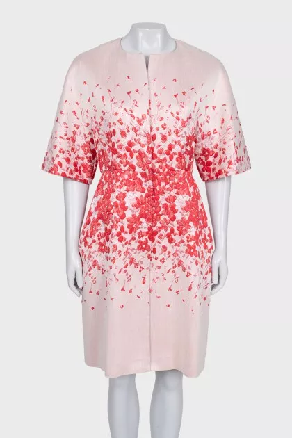 White dress with red floral print