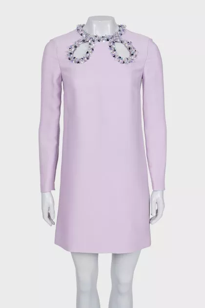 Purple dress decorated with sequins and rhinestones