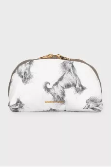 Textile cosmetic bag with a gold zipper