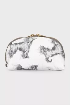 Textile cosmetic bag with a gold zipper