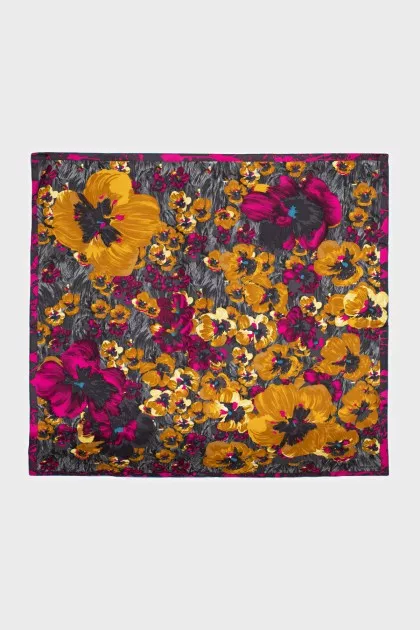 Gray silk scarf with floral print