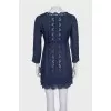 Blue linen dress with lace