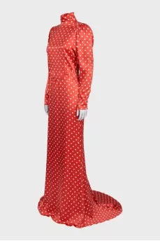 Polka dot silk dress with a train