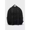 Black backpack with brand logo