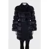 Blue fur coat with a rabbit belt