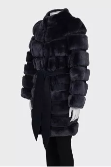 Blue fur coat with a rabbit belt