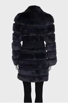 Blue fur coat with a rabbit belt
