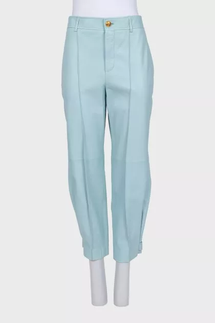 Turquoise leather trousers