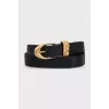 Black leather belt with oval buckle
