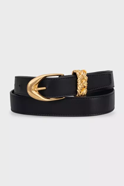 Black leather belt with oval buckle