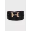 Reversible leather belt with gold buckle