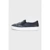 Denim slip-ons with rhinestones
