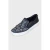 Denim slip-ons with rhinestones