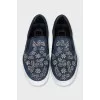 Denim slip-ons with rhinestones