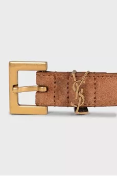 Suede belt with logo buckle