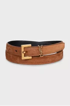Suede belt with logo buckle