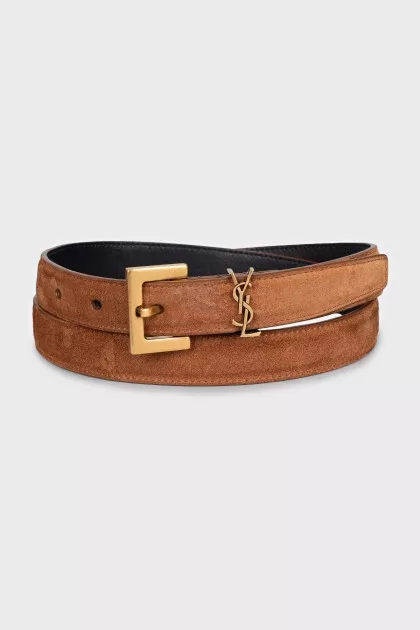 Suede belt with logo buckle