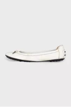 White patent leather ballet flats