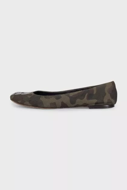 Textile ballet shoes in military print