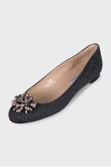 Gray textile ballet flats