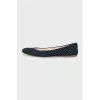 Blue suede ballet flats with rhinestones