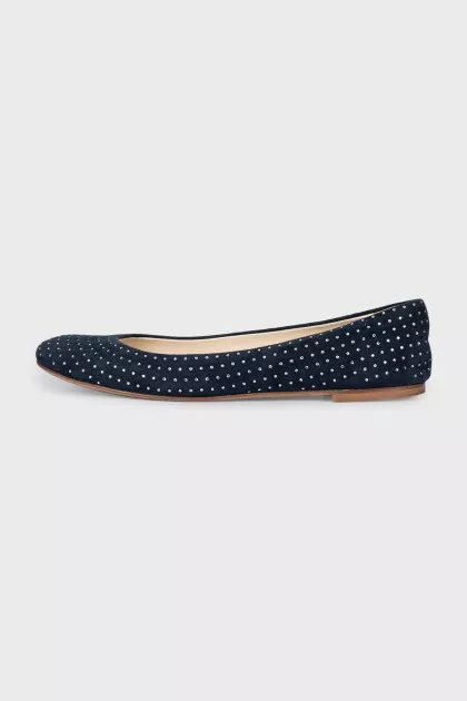 Blue suede ballet flats with rhinestones