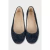 Blue suede ballet flats with rhinestones