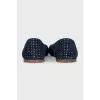 Blue suede ballet flats with rhinestones