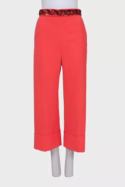 Straight-leg trousers with sequins and beads