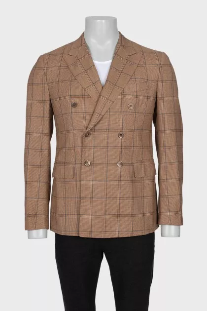 Men's double-breasted plaid jacket