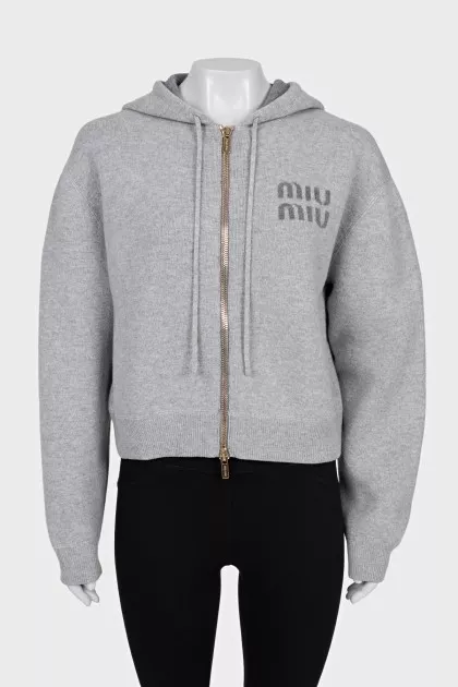 Gray cashmere zip-up hoodie