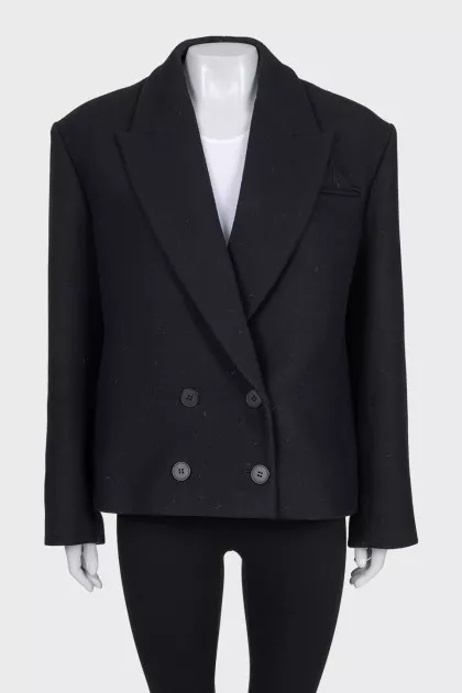Cropped double-breasted wool coat