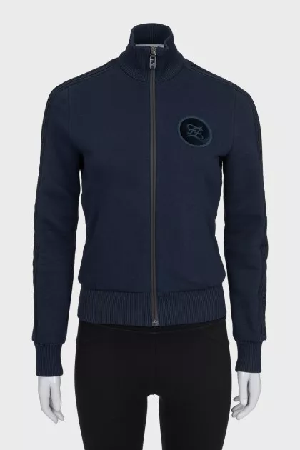 Blue bomber jacket with branded patch