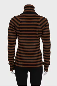 Striped turtleneck with embroidery
