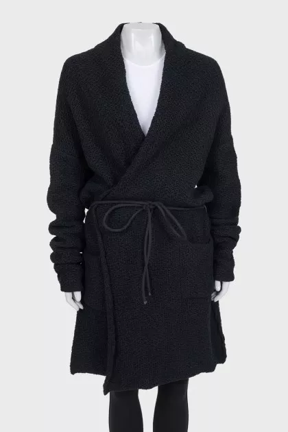 Вовняний кардиган oversize з поясом