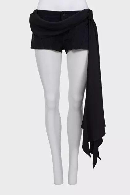 Black shorts with asymmetrical ties