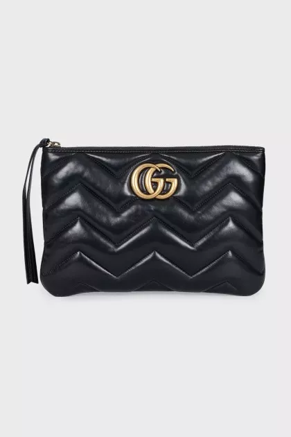 Quilted leather clutch with logo