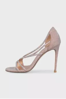 Silver sandals with rhinestones