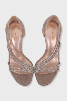 Silver sandals with rhinestones