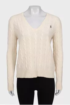 Wool pullover with textured weave