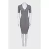 V-neck button-up bodycon dress