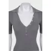 V-neck button-up bodycon dress