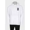 Men's white hoodie with black logo