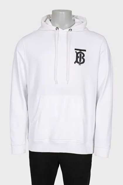 Men's white hoodie with black logo